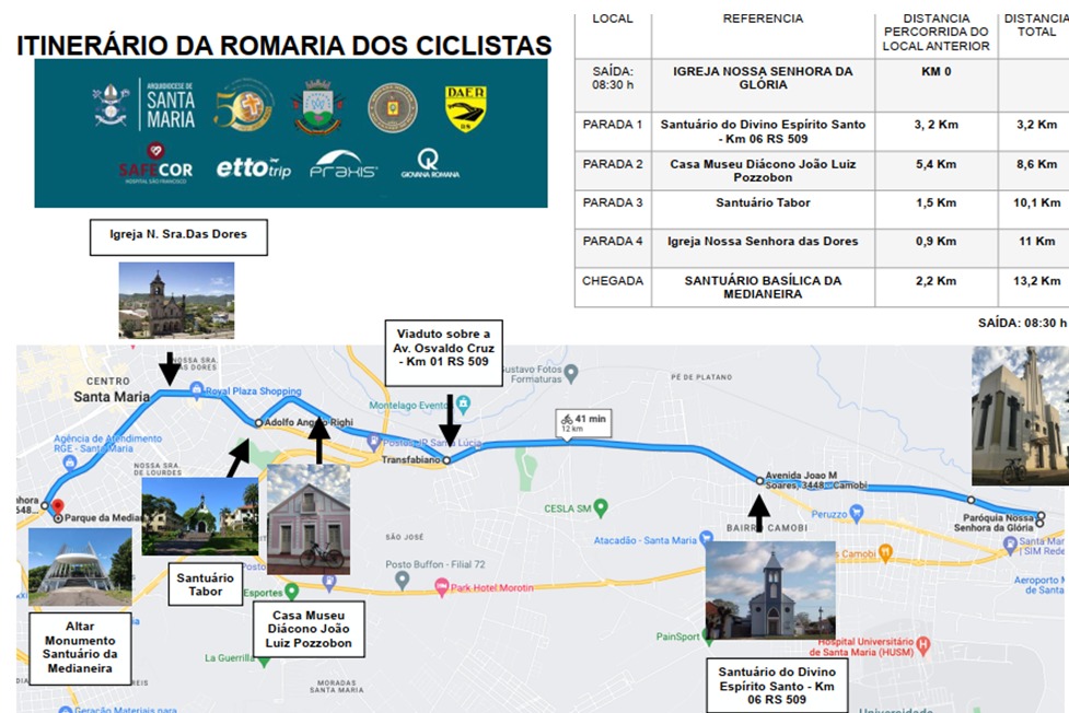 Ocorre neste domingo (21), a 1ª Romaria dos Ciclistas promovida pela Arquidiocese de Santa Maria