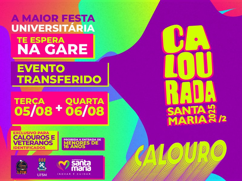 Calourada 2025/2 na Gare é transferida para terça (5) e quarta-feira (6) em função do grande volume de chuva