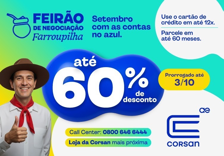 Corsan prorroga Feirão de Negociação com descontos em regularização de débitos até sexta-feira, 3 de outubro