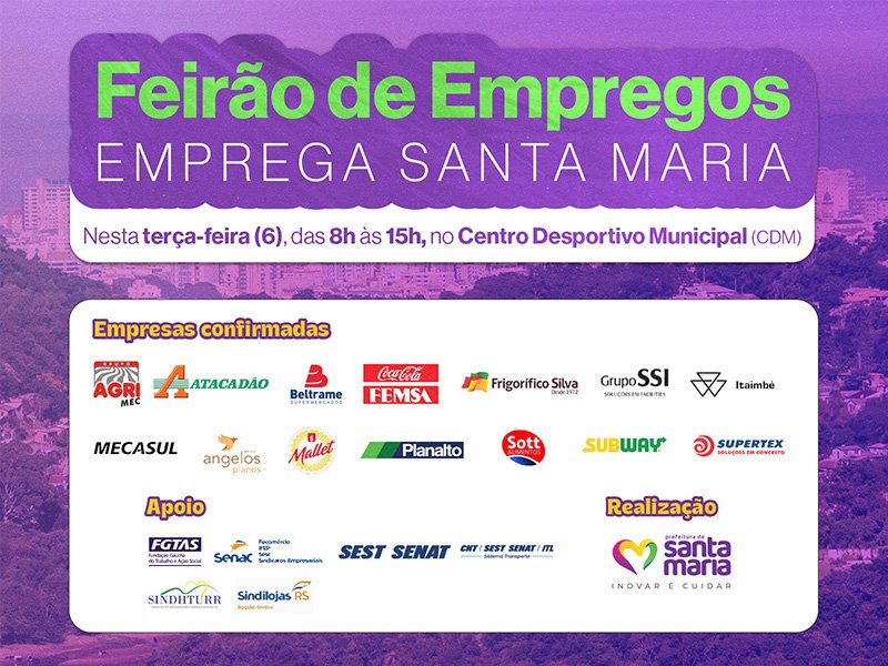 Feirão de Empregos ocorre na nesta terça-feira (6), com mais de 100 vagas ofertadas