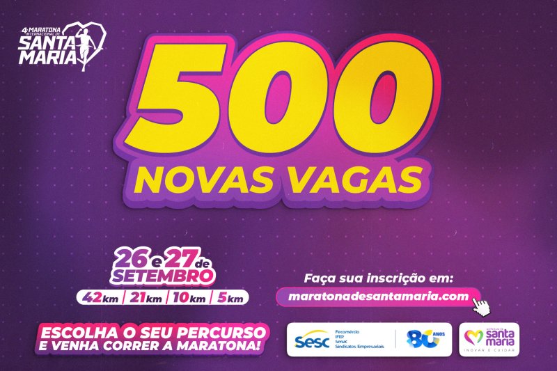 Prefeitura libera novo lote com 500 vagas para a 4ª Maratona Internacional de Santa Maria